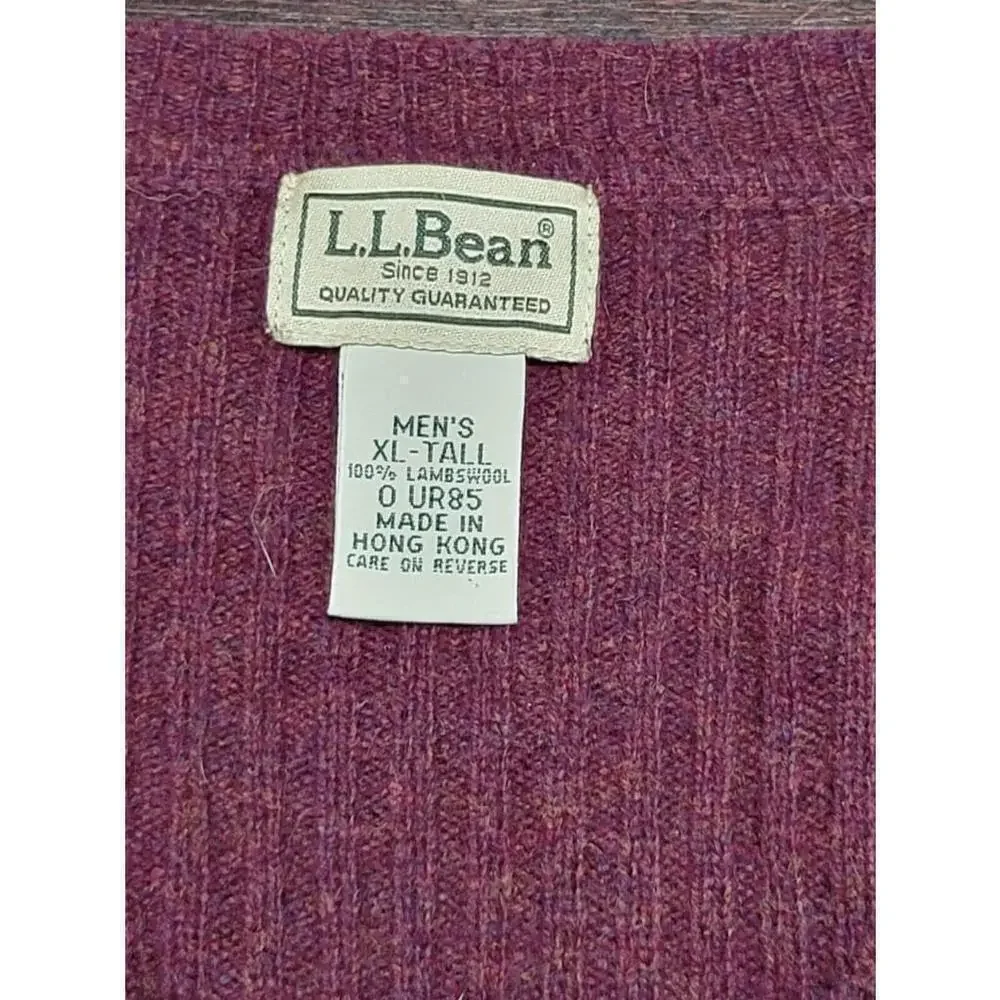 LL Bean Sz XL Tall Burgundy 100% Lambs Wool V Neck Mens